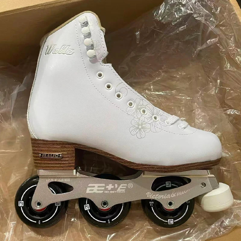 Feng Quan Professional 3 Wheel Inline Skates – Figure Roller Blades with Front Brake Stopper for Outdoor Skating