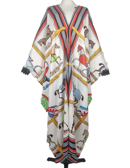 African Twill Silk Animal Printed Swimwear Kaftan Dress
