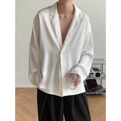 Men's Silk Korean Blazer | Black & White