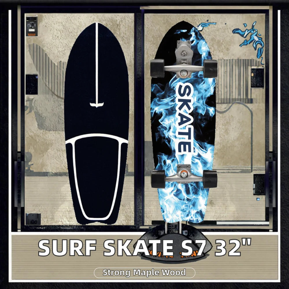 S7 Surf Skate 32-Inch Maple Longboard, 9.5-Inch Wide Cruiser Skateboard