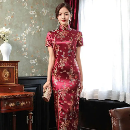 Women's Elegant Vintage Mandarin Collar Chinese Satin Dress