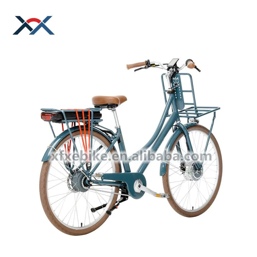 Vintage Women’s Electric City Bike, 36V 14.5Ah Lithium Battery, 250W Motor, Disc Brakes & Rear Carrier