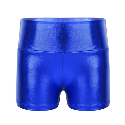 Kids Metallic Shiny High Waist Dance Shorts - Girls