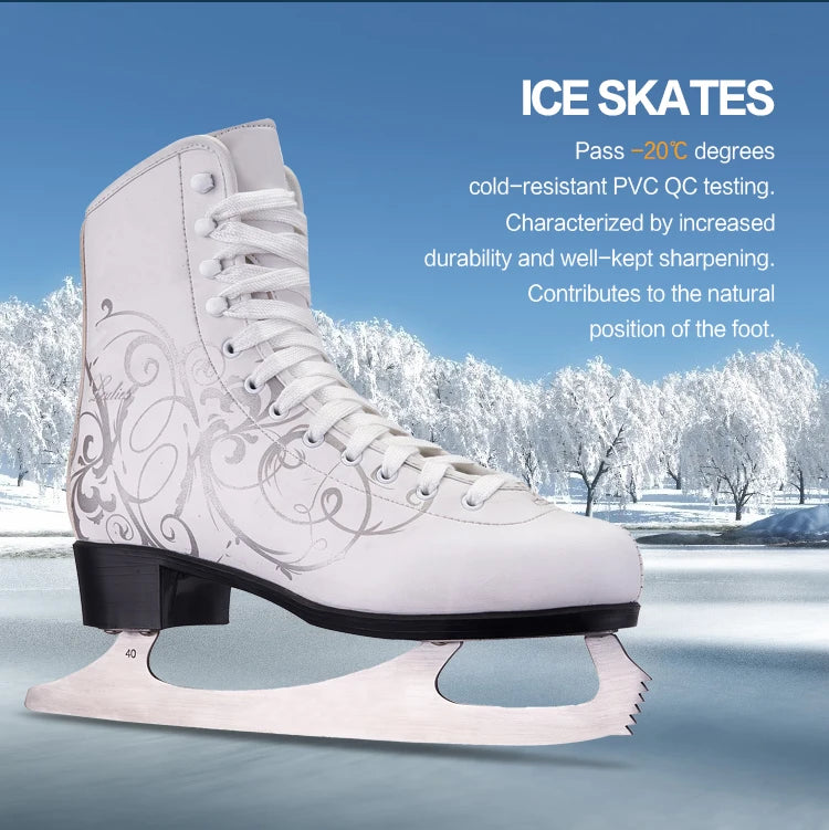 Women's Professional Ice Winter Ice-Skate Boots with Stainless Steel Blades