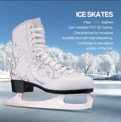 Women's Professional Ice Winter Ice-Skate Boots with Stainless Steel Blades