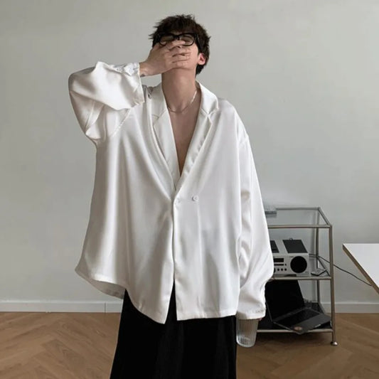 Men's Silk Korean Blazer | Black & White