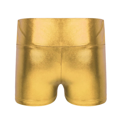Kids Metallic Shiny High Waist Dance Shorts - Girls