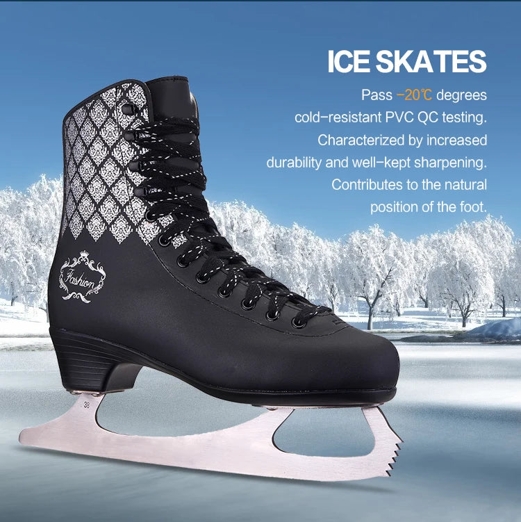 Women's Professional Ice Winter Ice-Skate Boots with Stainless Steel Blades