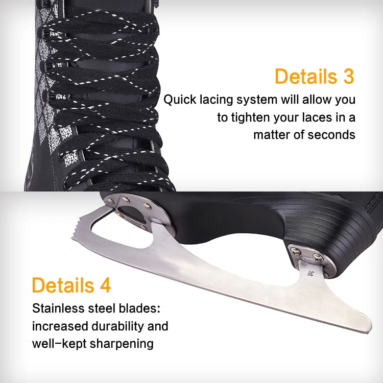 Women's Professional Ice Winter Ice-Skate Boots with Stainless Steel Blades