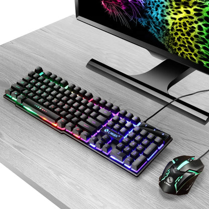 USB Wired PC Rainbow Colorful LED Backlit Gaming Keyboard Mouse Set