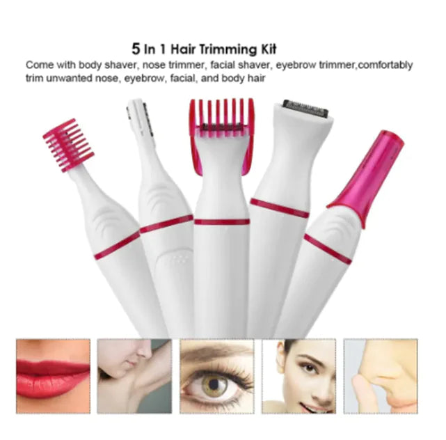 Portable Mini Electric Eyebrow Trimmer for Women, 5-in-1 Shaver, Battery Powered