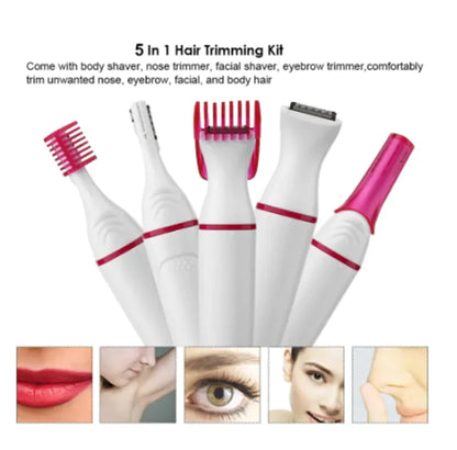 Portable Mini Electric Eyebrow Trimmer for Women, 5-in-1 Shaver, Battery Powered