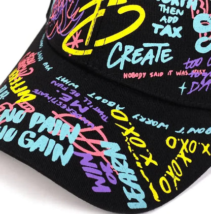 Urban Graffiti Print Baseball Cap - Black & White