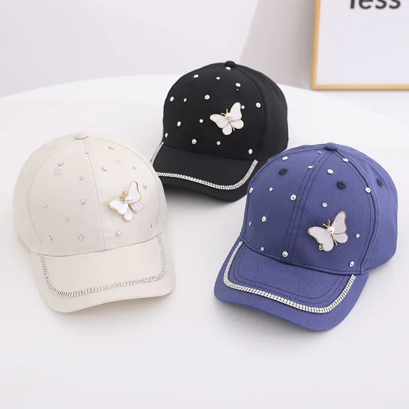 Girls' Pearl Butterfly Baseball Cap for Ages 2-6