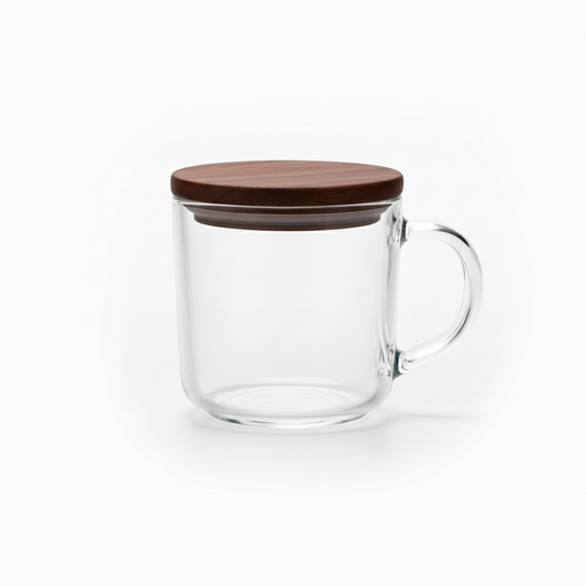 Acacia Lid 20oz Glass Coffee Mugs - Set of 2