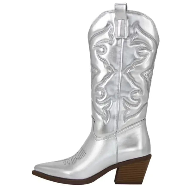 Women's Chic Gold Zip-Up Cowboy Boots