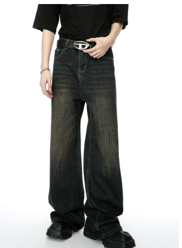 Retro Washed Loose Black Denim Trousers
