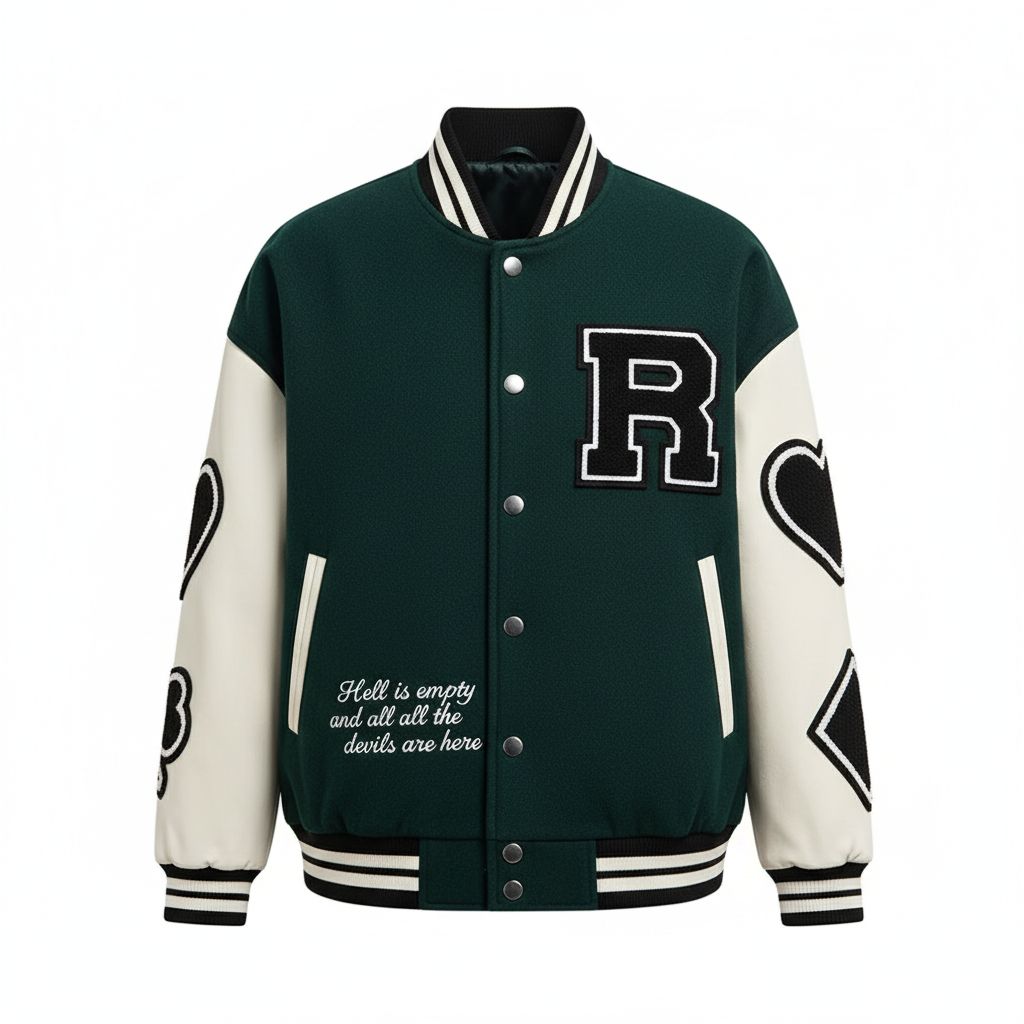 Couple's Casual Baseball Jacket with Poker Embroidery
