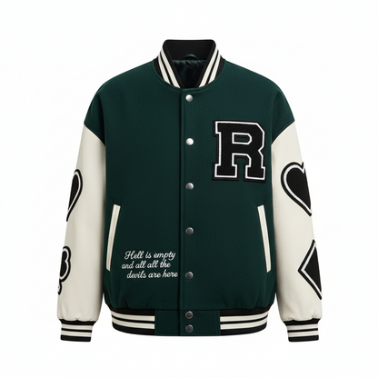 Couple's Casual Baseball Jacket with Poker Embroidery