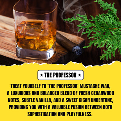 The Professor Mustache Wax (28g) – Crisp Cedarwood, Smooth Vanilla & Sweet Cigar | Strong Hold Moustache Grooming Wax | Dr. Chris Schneider Collaboration