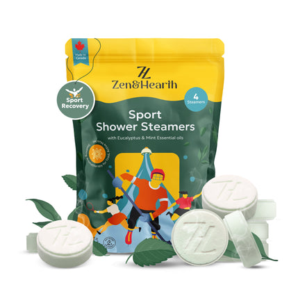 Zen & Hearth Sport Shower Steamers with Eucalyptus & Mint – Post-Workout Aromatherapy for Muscle Recovery & Sinus Relief | Made in Canada