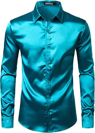 Men's Shiny Disco Short Sleeve Shirt for Casual Wear