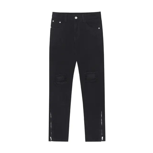 High Street Zipper Flared Ripped Black Jeans