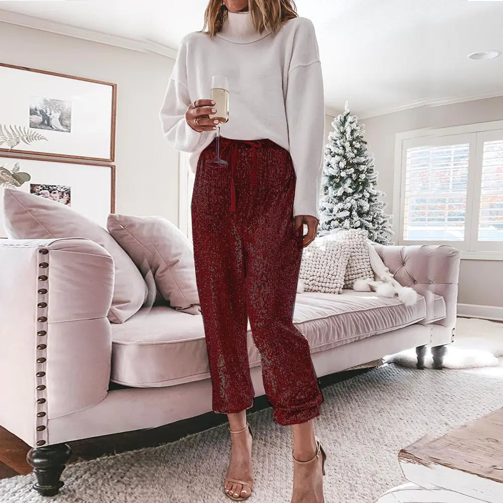 High-Waisted Sequin Harem Pants