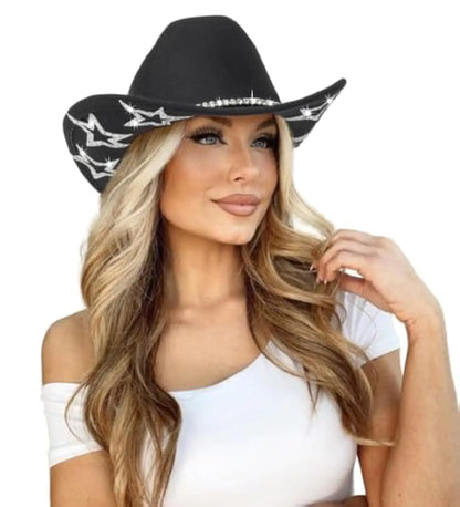 Women's Starry Rhinestone Fedora Cowboy Hat