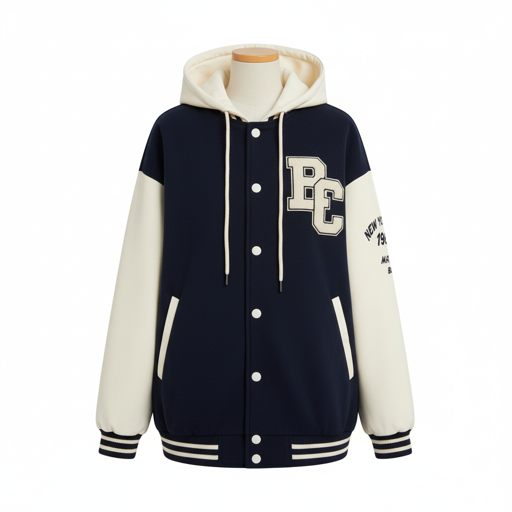 Women's Retro Embroidered Hooded Baseball Jacket