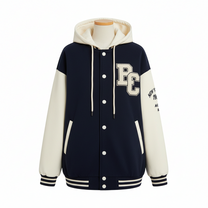 Women's Retro Embroidered Hooded Baseball Jacket