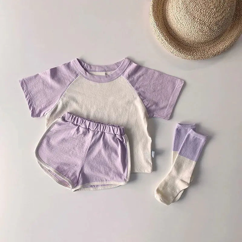 Kids Color Block T-Shirt & Shorts Set