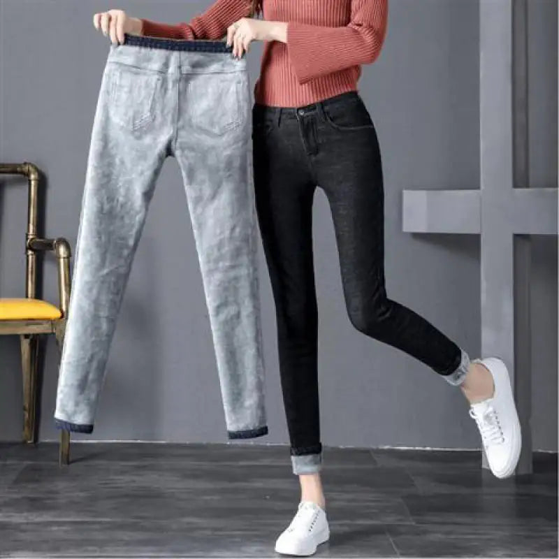 Women's Black Warm Cotton Slim Fit Pants