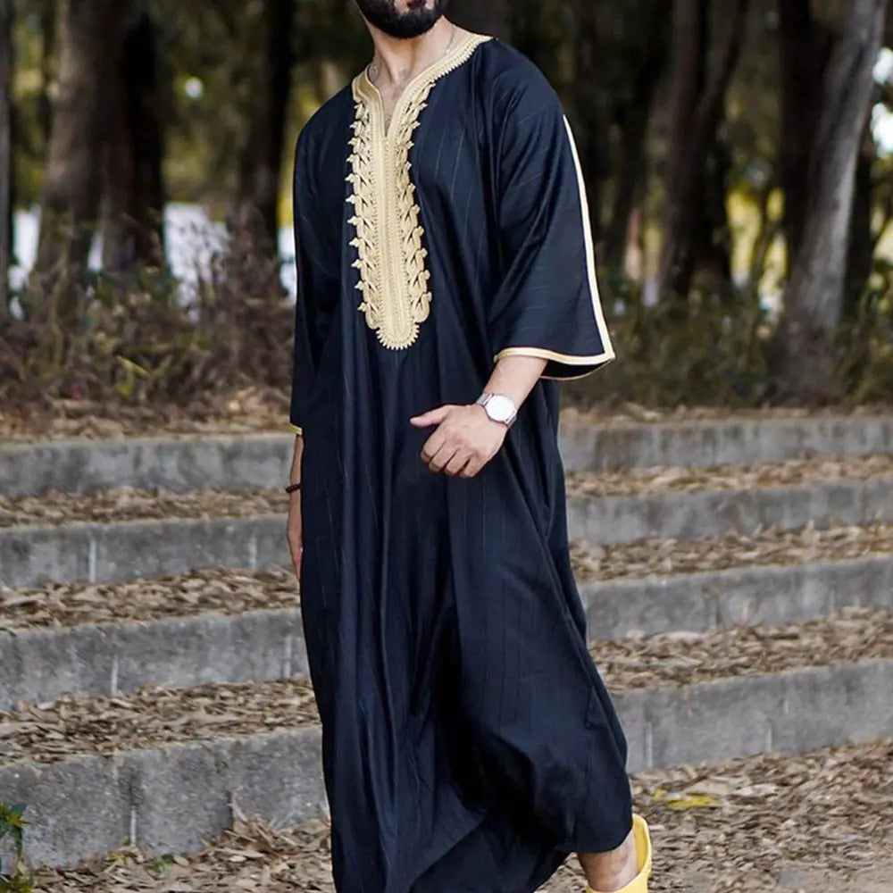 Men's Black Long Shirt Muslim Robe