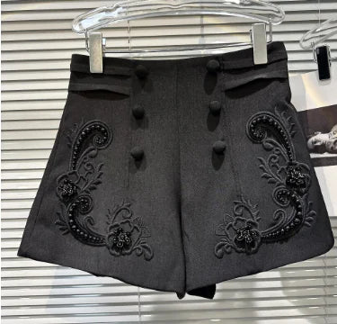 Retro Double-Breasted Wide-Leg Sequined Shorts for Women