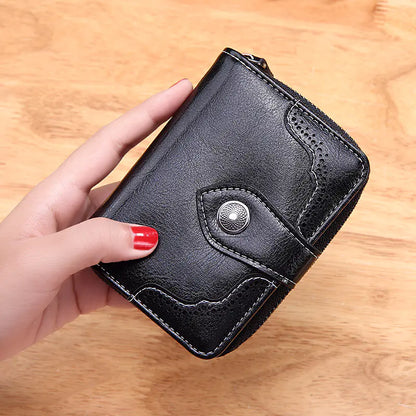 Women's Retro Waxed Leather Zipper Wallet