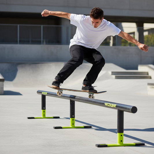 Madd Gear 99" Long Flat Bar Skate Rail – Heavy Duty Durable - Adjustable Height (Green)