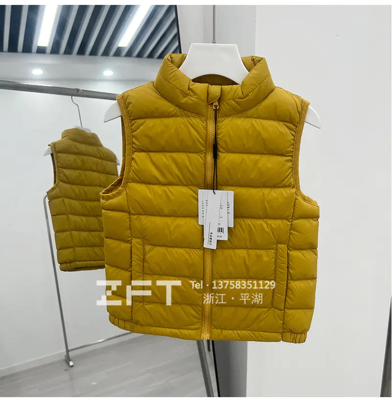 Kids Lightweight Down Vest with Stand Collar (90% White Duck Down)