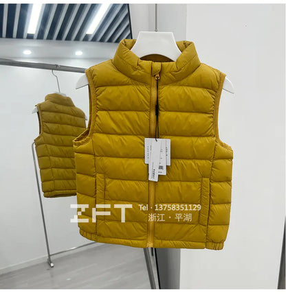 Kids Lightweight Down Vest with Stand Collar (90% White Duck Down)