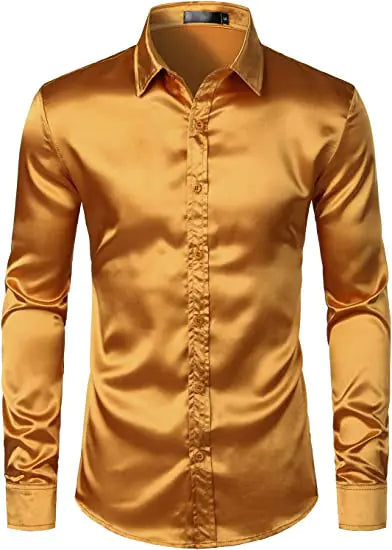 Men's Shiny Disco Short Sleeve Shirt for Casual Wear