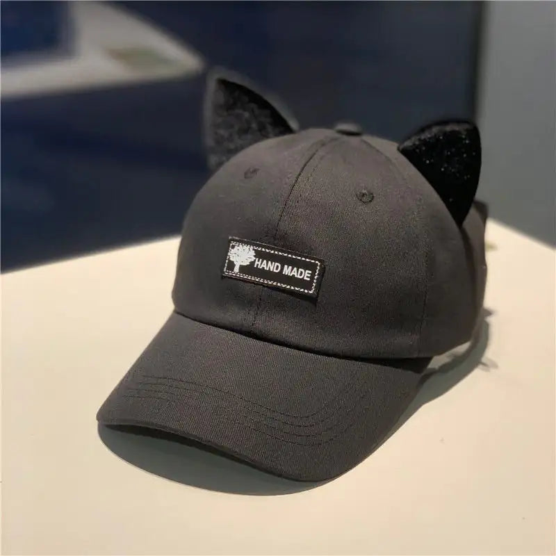 Women's Casual Cat Ear Baseball Hat with Glasses