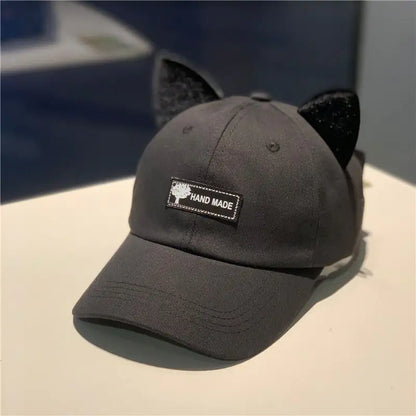 Women's Casual Cat Ear Baseball Hat with Glasses