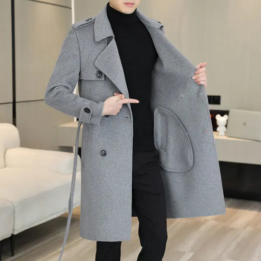Men's Handmade Double-Sided Woolen Coat for Fall/Winter