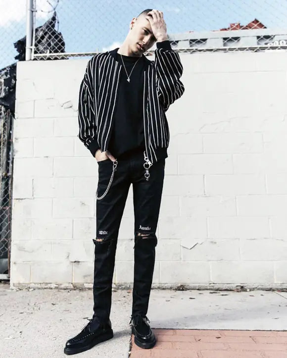 Black Distressed Embroidered Slim-Fit Jeans