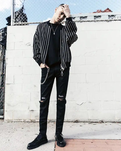 Black Distressed Embroidered Slim-Fit Jeans