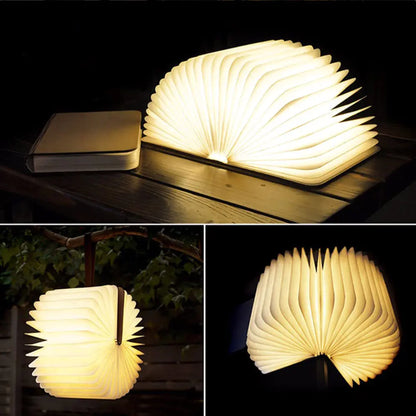 Creative LED Wooden Book Lamp with USB Charging