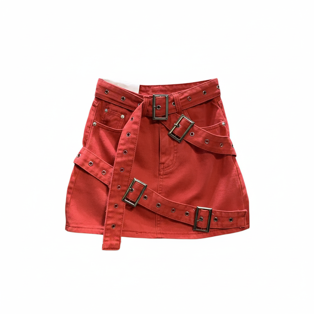 Design Denim Skirt with Straps