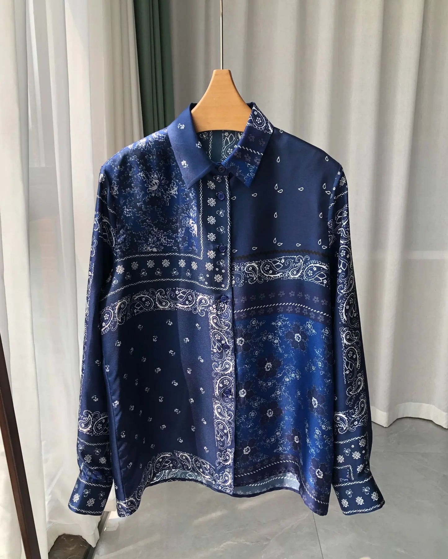 Pajamas| Chic Navy Blue Silk Pants & Shirt Combo