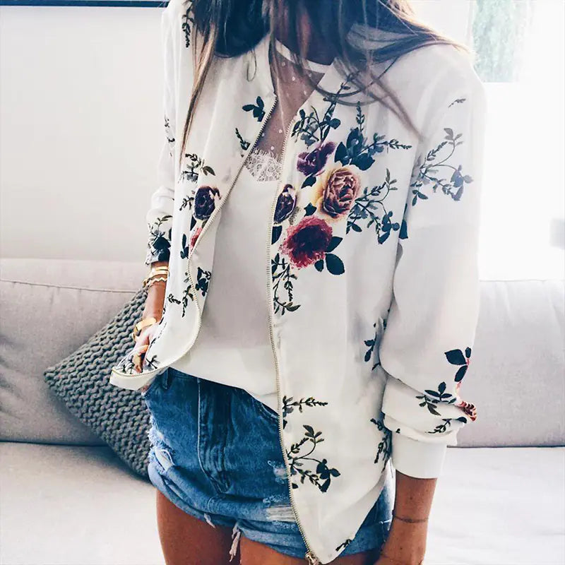 Printed Baseball Jacket - Short Style