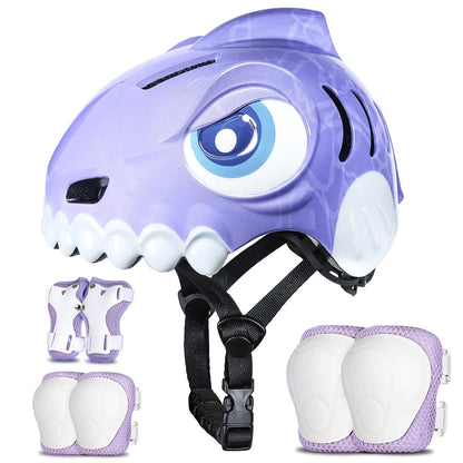 FUNWICT Kids' Cartoon Safety Helmet & Pads Set (Purple S)